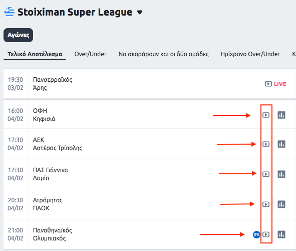 stoiximan tv live streaming ολυμπιακοσ παναθηναικος αεκ παοκ